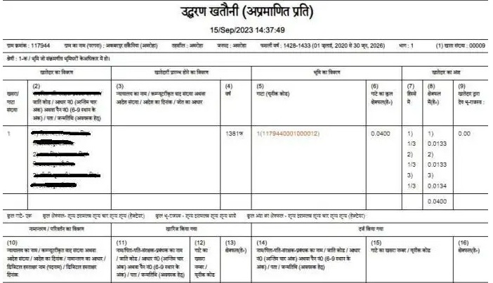 खतौनी नकल उत्तर प्रदेश
